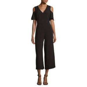 Karl Lagerfeld Cold-Shoulder Black Jumpsuit Flutter Sleeves
